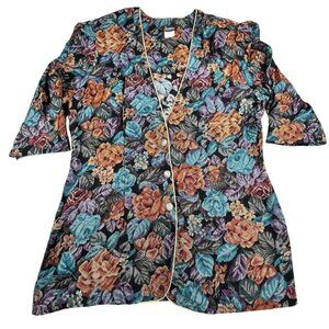 Vintage Jenny Floral Tapestry Blouse Women's Size 18 3/4 Sleeve Top USA Peasant